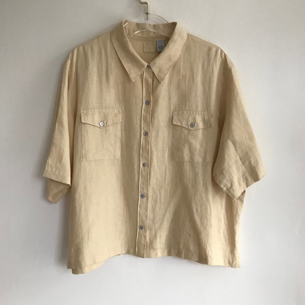 Lino by Chico's Short Sleeve Button Down Cuban Style Womens Shirt Top XL 3 16 18